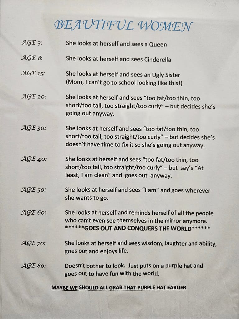 An article about a woman's changing self-esteem at various ages. It includes thoughts about herself and the challenges of life, which she perceives differently depending on her age.